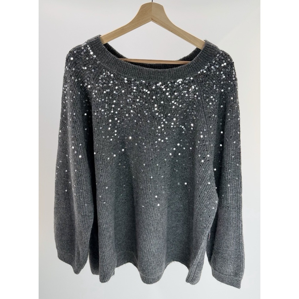 Vince Camuto Sequin Raglan Sleeve Medium Heather Gray Sweater Plus Size 3X